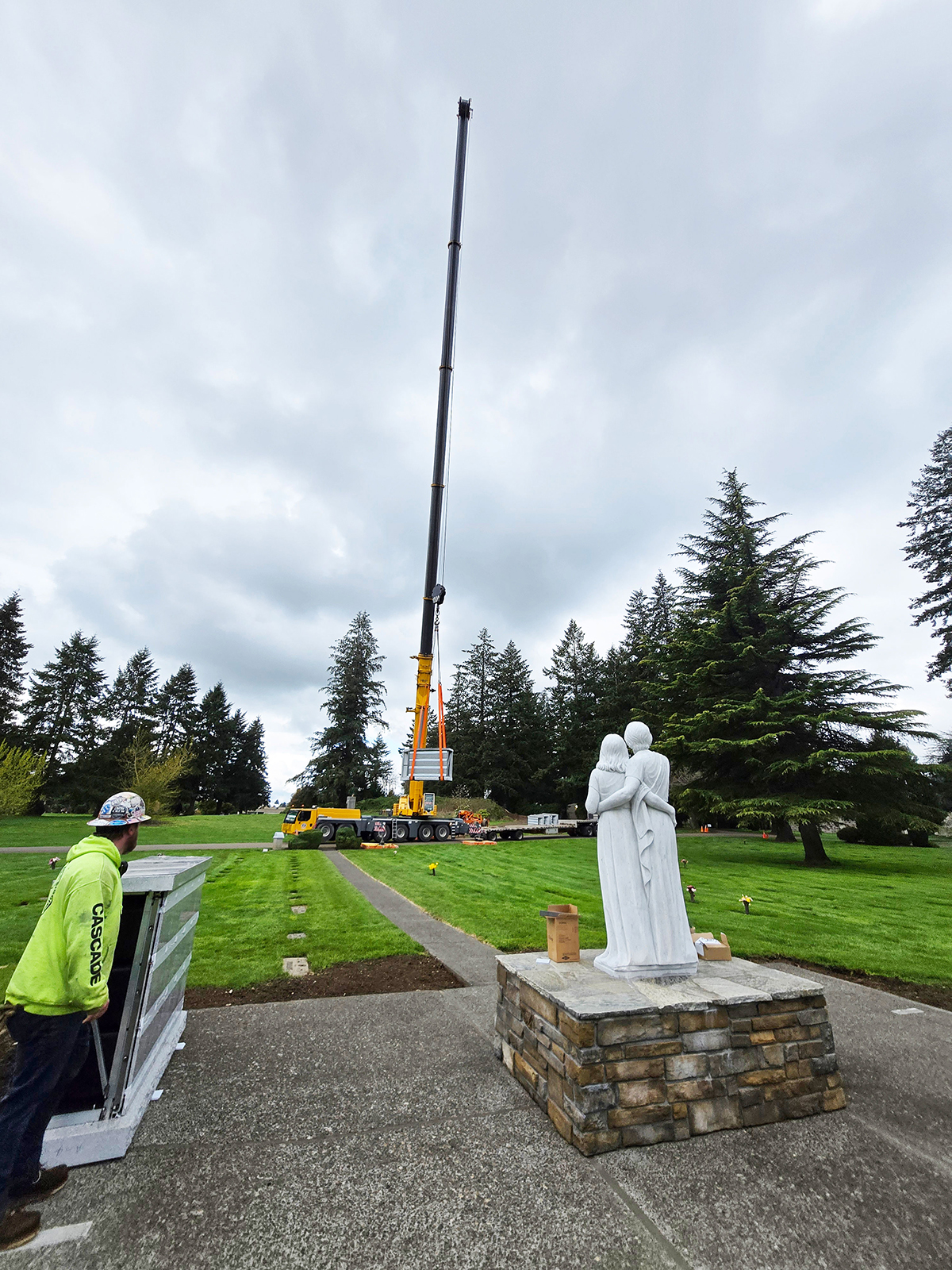 Large Crane Columbarium Installation